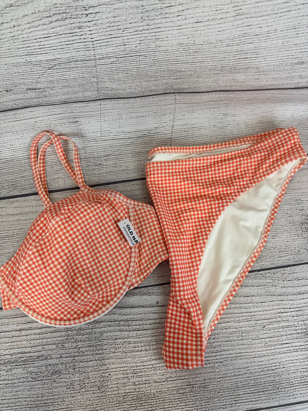 Old Navy Plus Size Cream & Coral Gingham Matching Bikini Swim Set Size 3X